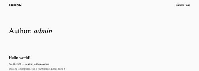 The 2024 default WordPress admin Author Archive served from backend2.