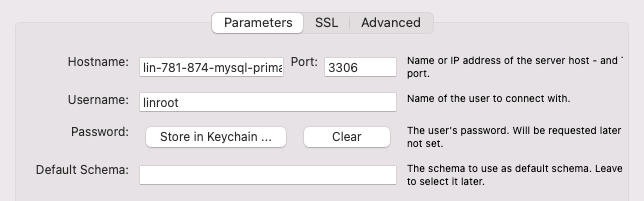 The Parameters tab in MySQL Workbench The Parameters tab in MySQL Workbench