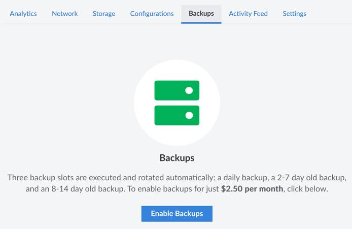 Enable Linode Backups by navigating to the individual Linode’s backup menu